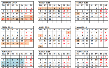 Calendari del curs 2017-2018