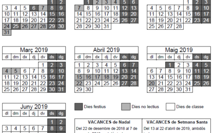 Calendari escolar del curs 2018-2019