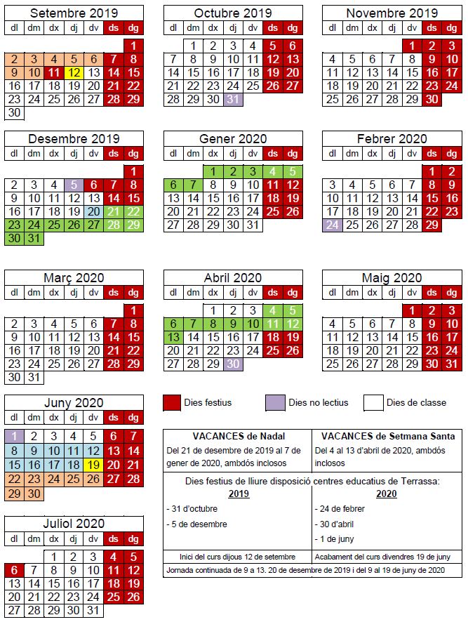 Calendari del curs 2019-2020