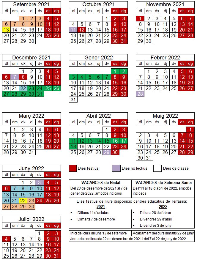 Calendari del curs 2021-2022